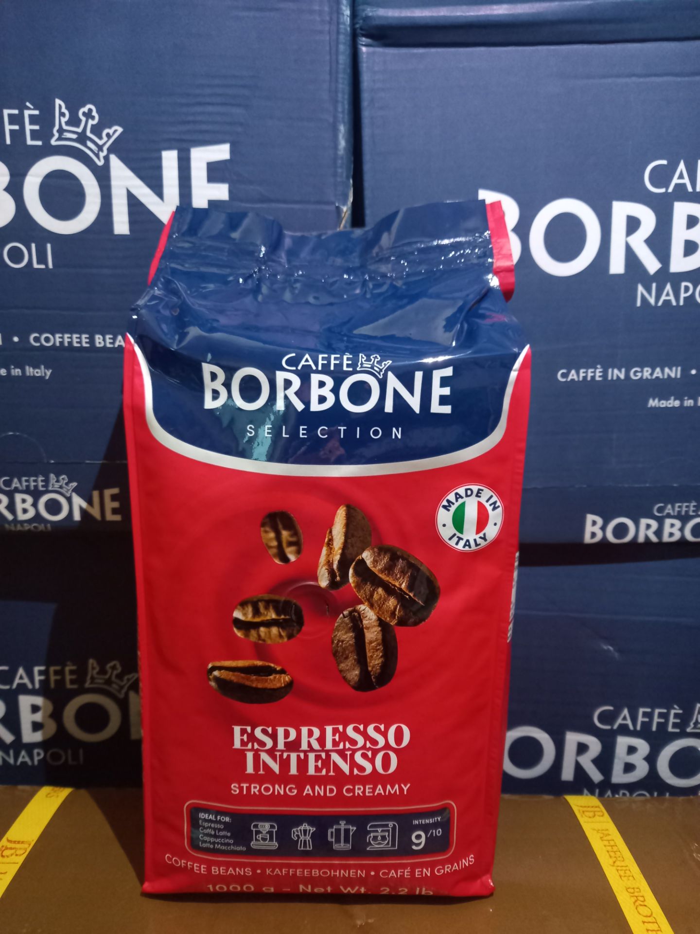 دانه قهوه بوربن اسپرسو اینتنسو (قرمز) یک کیلویی ۱۰۰٪ روبوستا